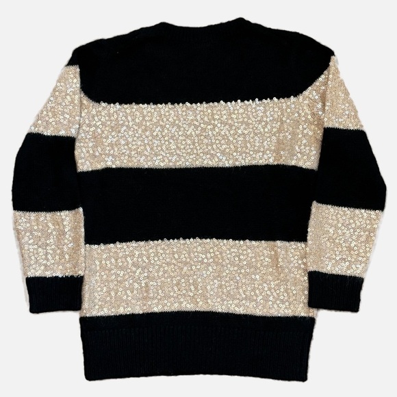 J. Crew Wynter Sequin Pullover Sweater Black Tan Stripe Crew Neck Small - Picture 2 of 8
